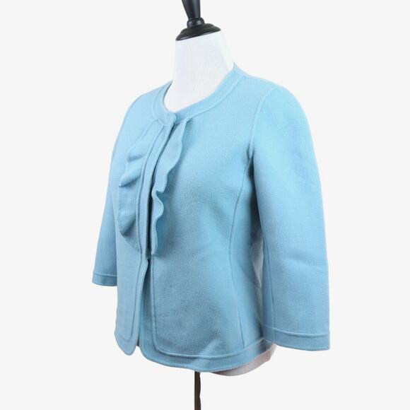 Talbots Size M Boiled Wool Ruffle Jacket 3/4 Sleeve Powder Blue - Picture 1 of 9
